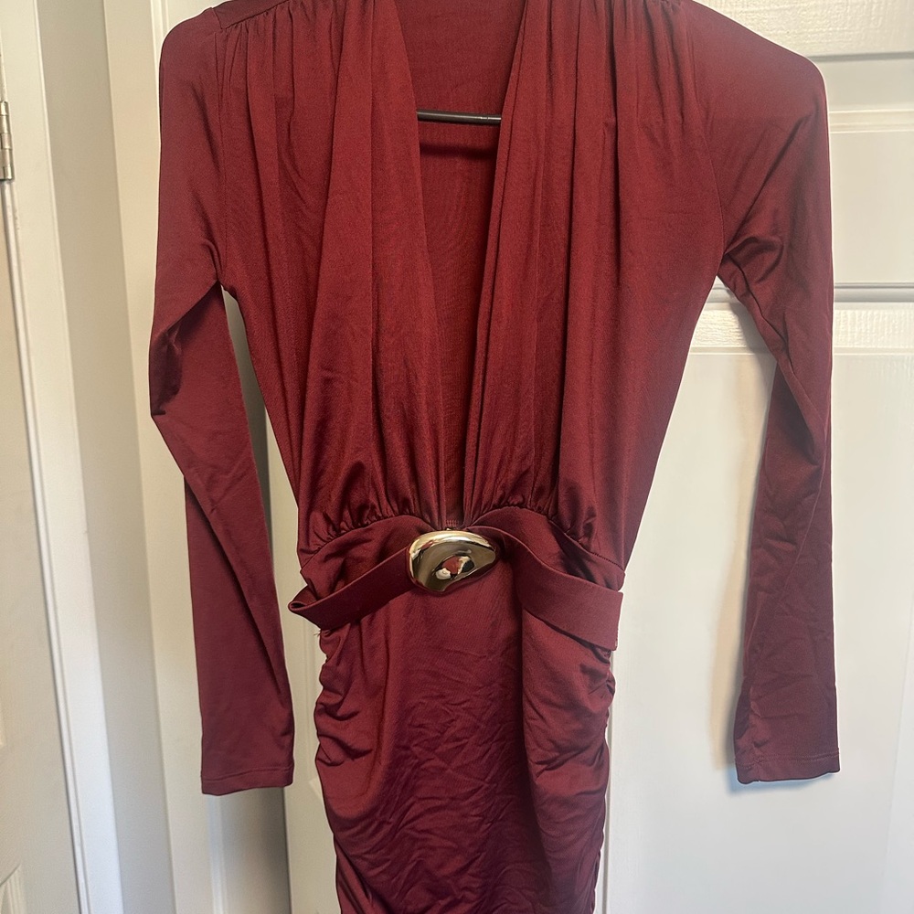 Elegant Burgundy Long Sleeve Dress